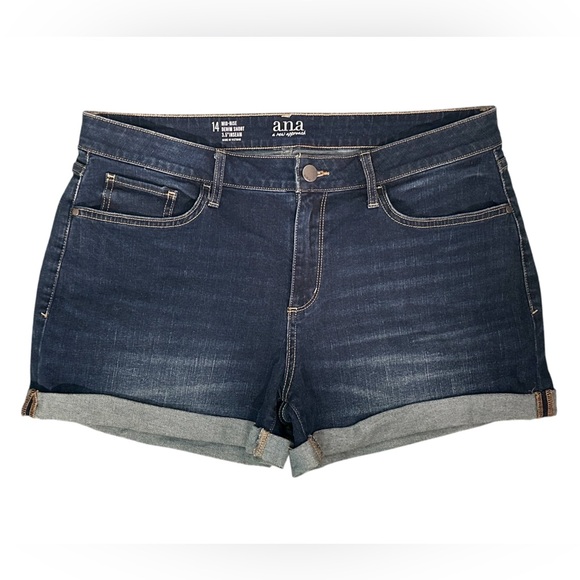 a.n.a Pants - a.n.a. Roll Cuff Denim Jean Shorts Size 14 Mid Rise Dark Wash EUC